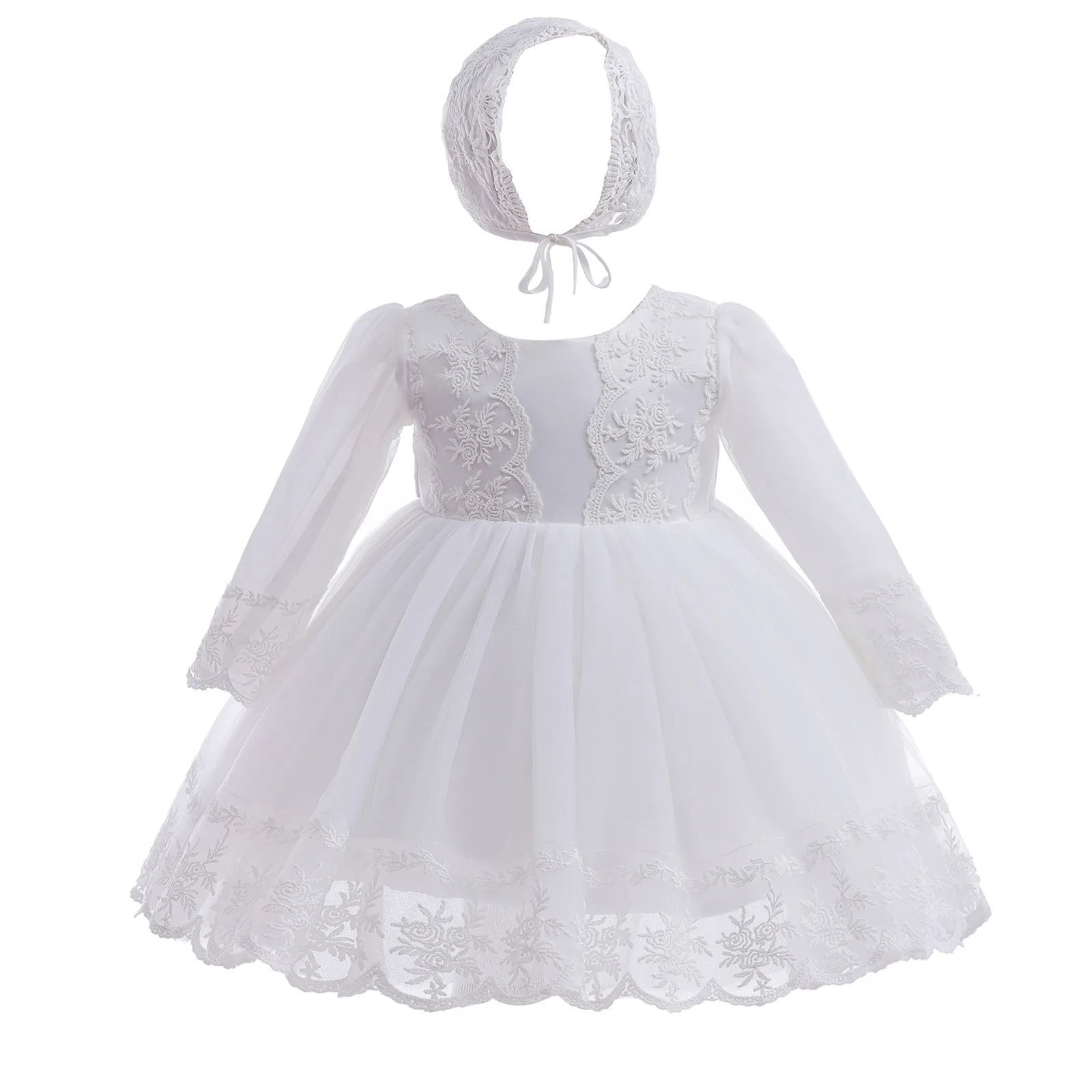 Baby Clothing Yarn - 아기 소녀 드레스 흰색 자수 세례식