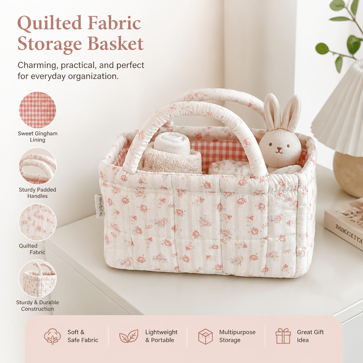 Baby Clothing Basket - 플로럴 퀼트 수납 바구니 휴대용 화장품