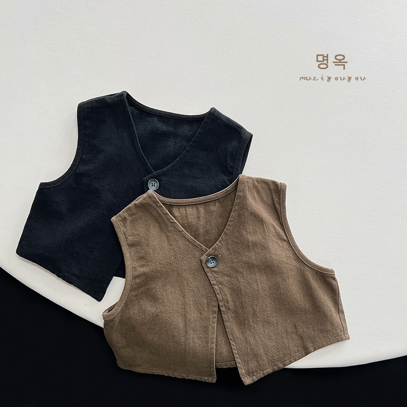 Knit Cardigan Infant - 어린이 레트로 심플 올 매치 조끼