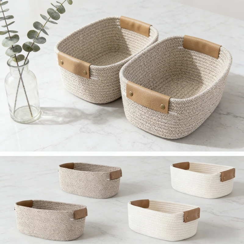 Baby Clothing Basket - 짠 면로프 책상 수납 바구니 접이식