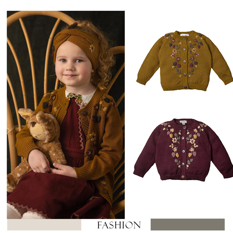 2024 소녀 니트 카디건 자수 블랙베리 카디건 신생아 - Knit Cardigan Infant 리뷰 및 가격